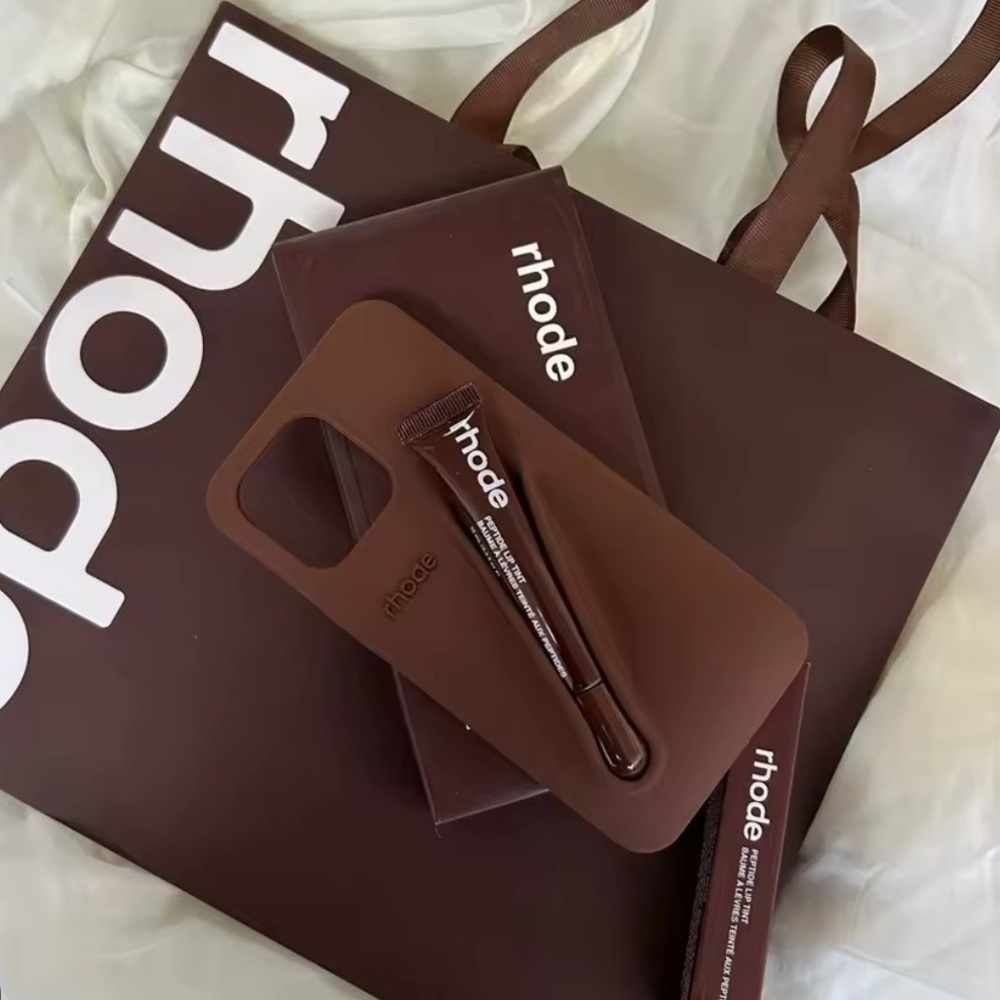 rhode skin Brown Silicone Phone Case with Matching Tube Accent